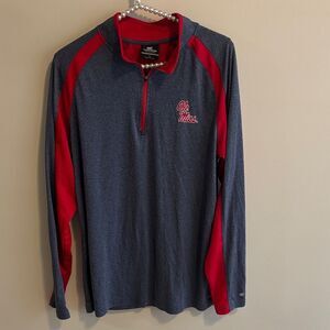Colosseum Ole Miss Rebels Quarter Zip Pullover Shirt Men L Large Gray Red NCAA